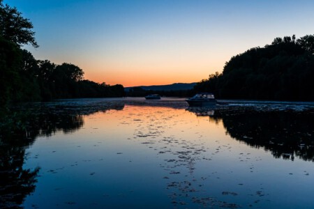 On a small branch of the River Rhine near Budenheim, Rheinhessen, Germany.